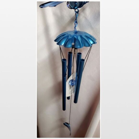 New Russo III Wind Chime Dragonfly Blue Metal Glass Home Outdoor - Picture 11 of 16